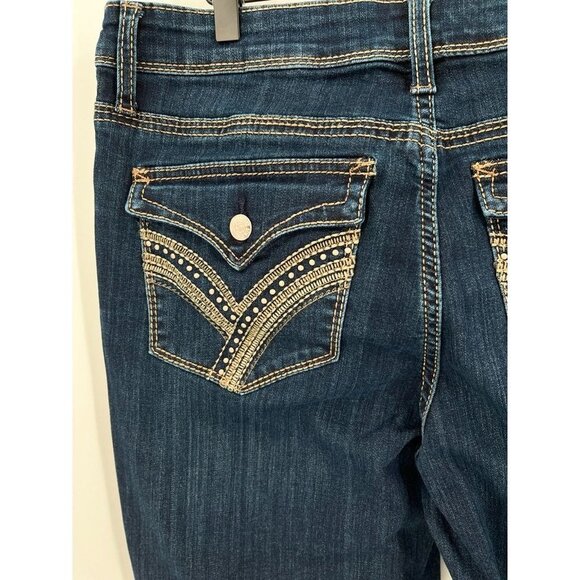 Seven7 Ladies Rocker Slim Bootcut Jeans Size 12 Dark Wash Embellished Pockets - Picture 5 of 13